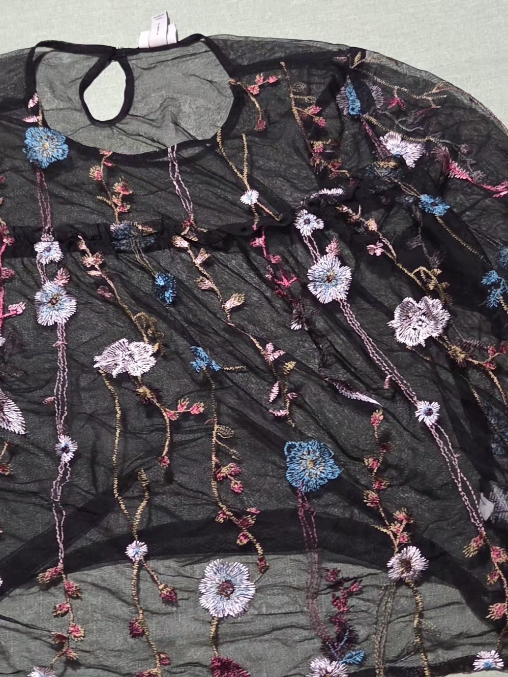 Sheer Black Floral Embroidered Overlay Top